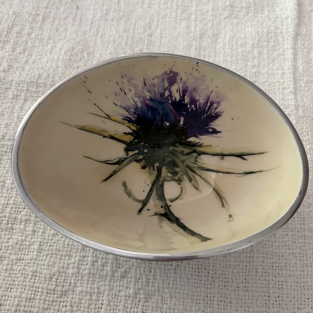 Tilnar Art Meg Hawkins Thistle Round Aluminum Trinket Bowl 6610-TH Multicolor